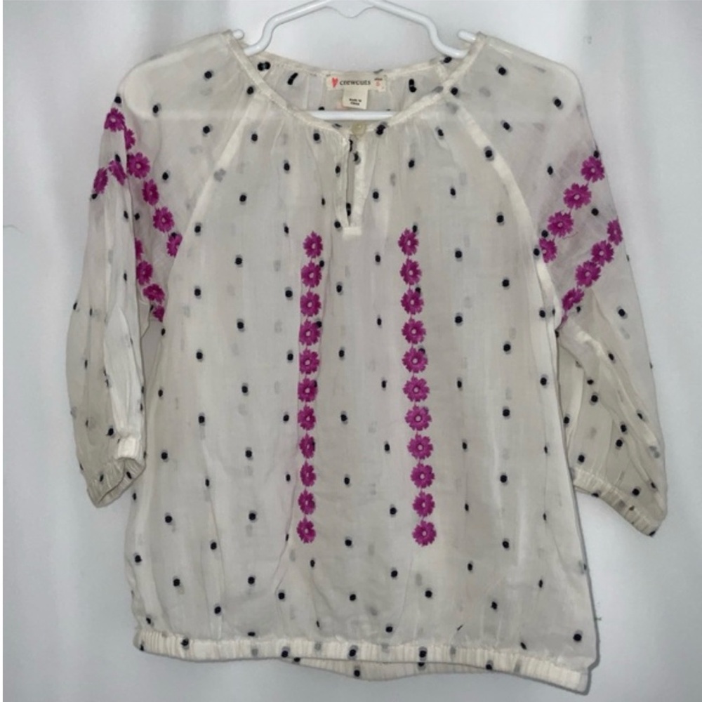 Girl’s Crewcuts White and Pink Floral Polka Dots Blouse Size 5